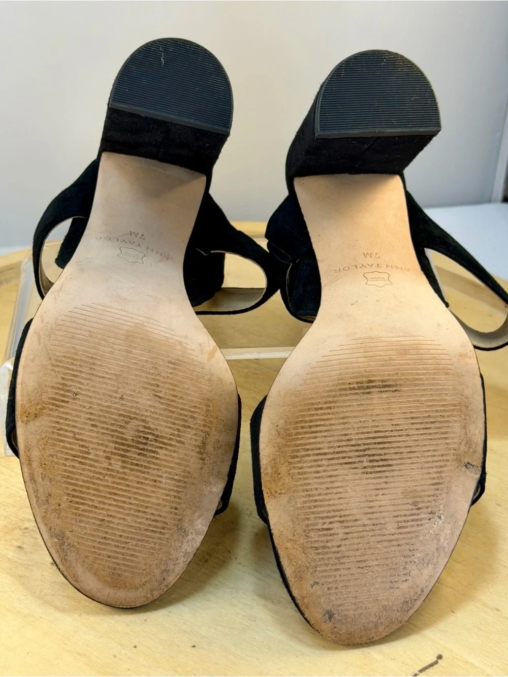 Ann Taylor Black Suede Block Heel Slingback Sandals